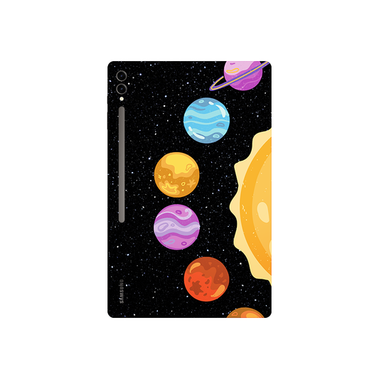 Black Yellow Illustrative Space Planets Tablet Skin